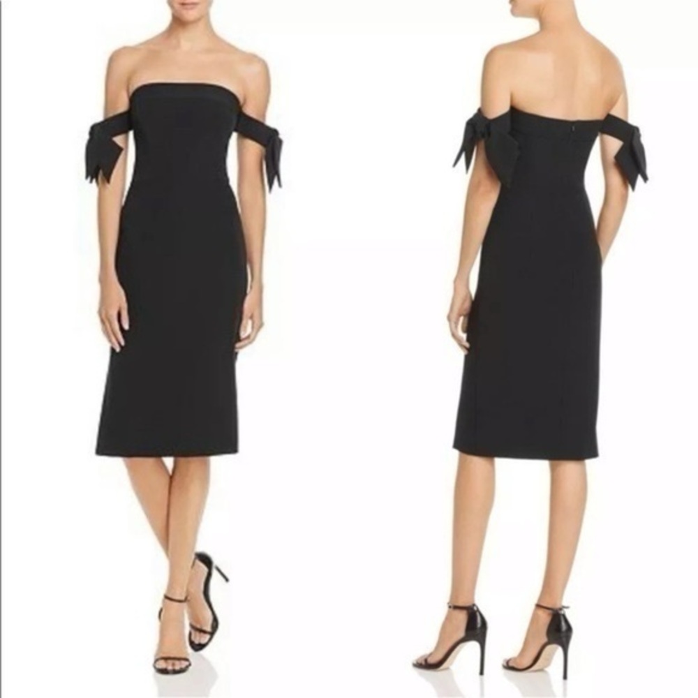 MILLY Strapless Bow-Sleeve Italian Cady Midi Dress